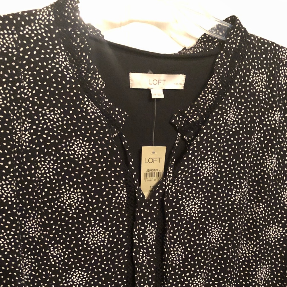 Loft-Petite Scattered Dot Split Neck Dress